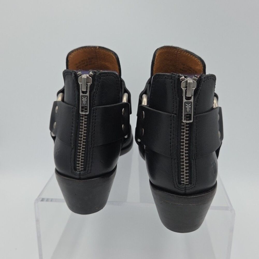 Frye Womens Size 7 M Ray Harness Back Zip Black Leather Ankle Booties Zip Close - Picture 7 of 10